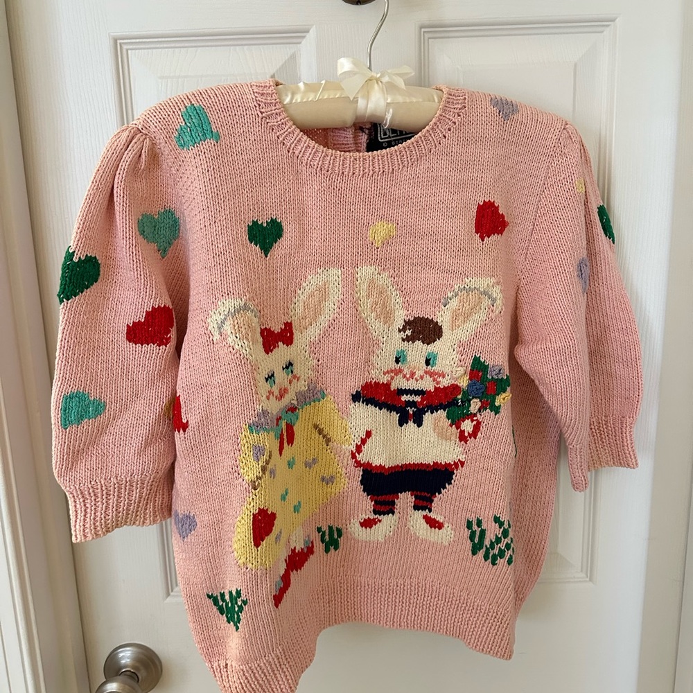Vintage Pink Bunny Hand-Knitted Sweater